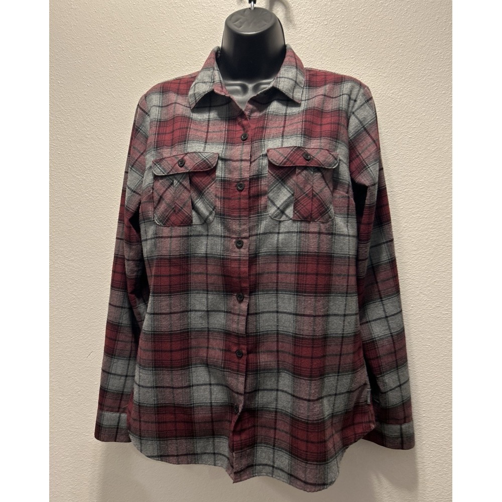 Eddie Bauer Moroon Plaid Flannel Shirt Button Up Blouse‎ Women's Size Medium